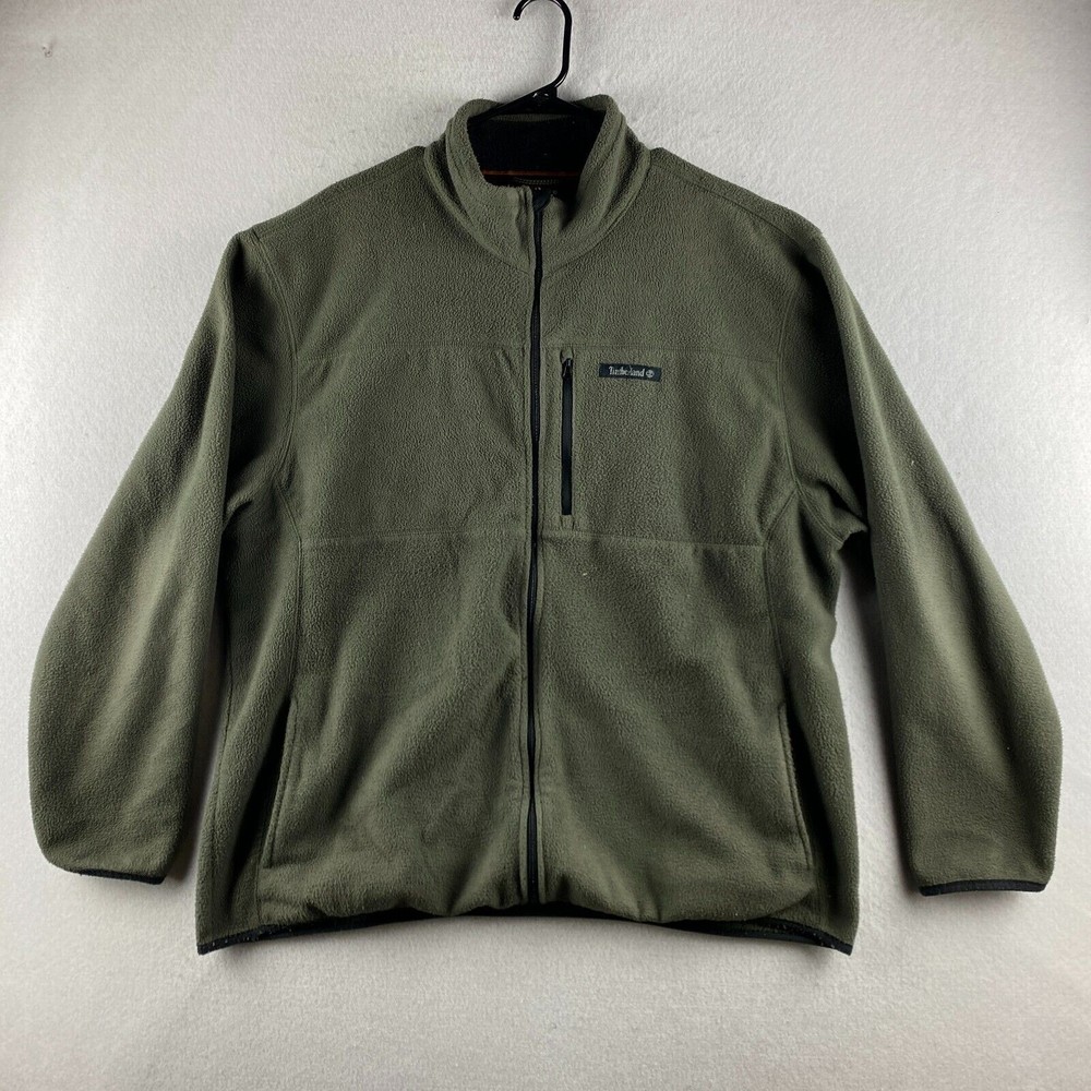 Timberland Sweater Mens XL Green Fleece Long Sleeve Zip Pockets Stand Neck